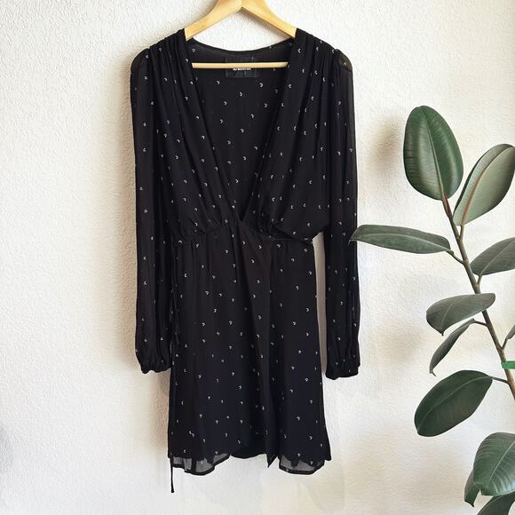 Reformation Laughlin Wrap Mini Dress Small Chiffon Star Print Cocktail Glam - Picture 1 of 10